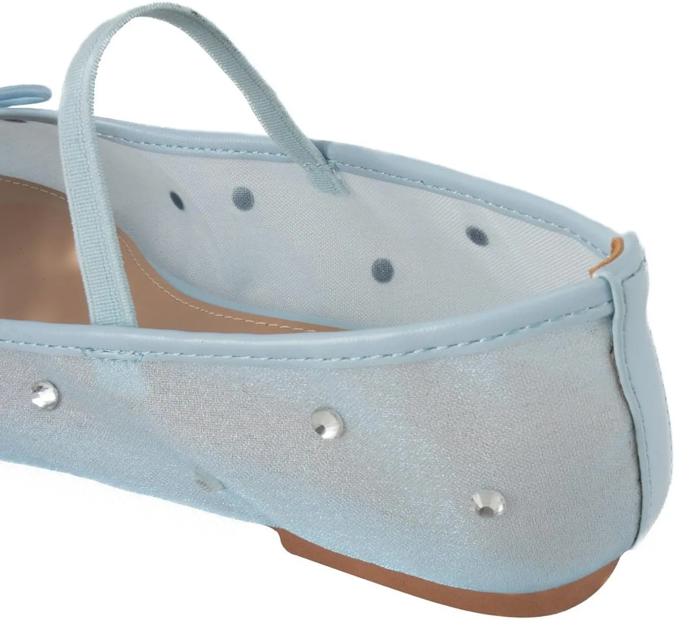 JORISTIMO Crystal Mesh Ballet Flats Stretch Band Snip Toe Ballerinas Flats Mary Jane