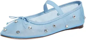 JORISTIMO Crystal Mesh Ballet Flats Stretch Band Snip Toe Ballerinas Flats Mary Jane