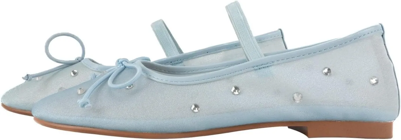 JORISTIMO Crystal Mesh Ballet Flats Stretch Band Snip Toe Ballerinas Flats Mary Jane