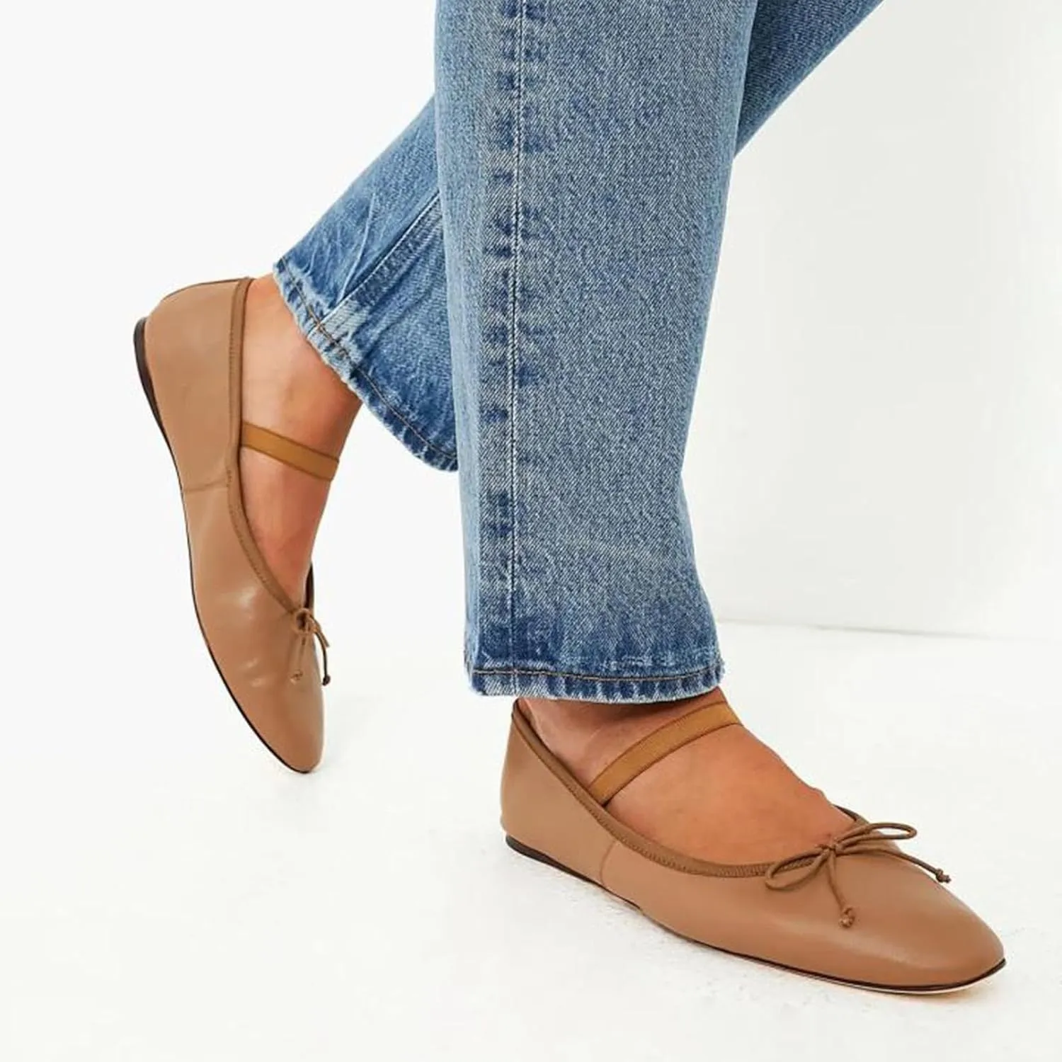 JORISTIMO Crystal Mesh Ballet Flats Stretch Band Snip Toe Ballerinas Flats Mary Jane