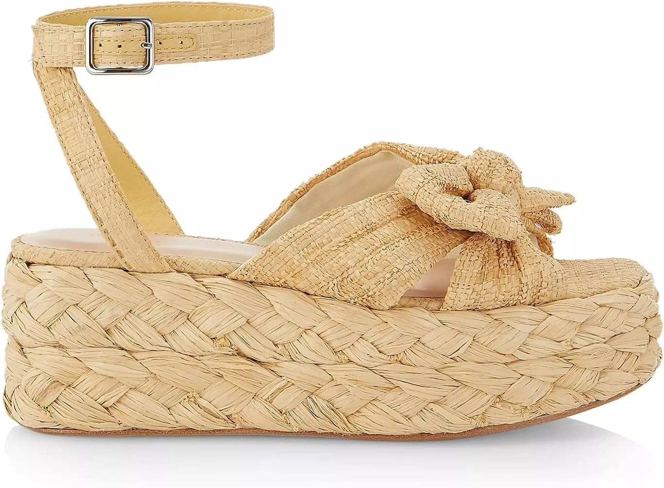 JORISTIMO Women's Raffia Platform Sandals Bow Ankle Strappy Espadrille Wedges Sandal Open Square Toe Straw Shoes Summer Beach