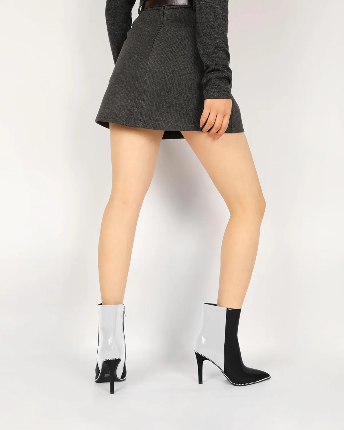 Joseywade Ankle Boots High Heel Boots Women Pointed Toe Stiletto Thin Slim Heel Booties Side Zipper Beaded Short Boots Shoes