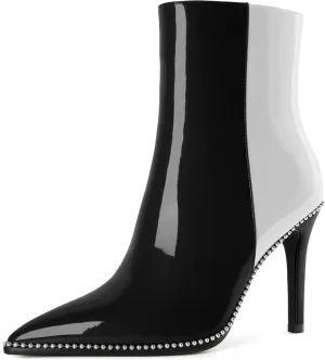Joseywade Ankle Boots High Heel Boots Women Pointed Toe Stiletto Thin Slim Heel Booties Side Zipper Beaded Short Boots Shoes
