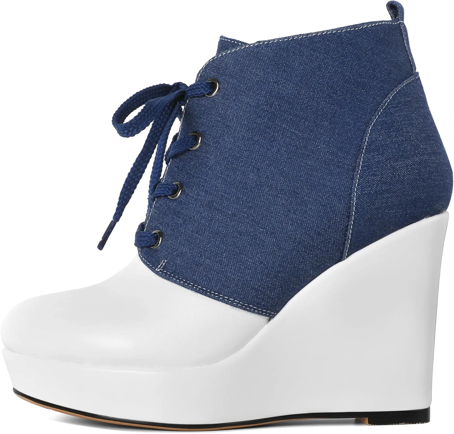 Joseywade Wedge Heels Ankle Boots for Women Platform Boots Round Toe Short Booties Lace-up 4 Inch