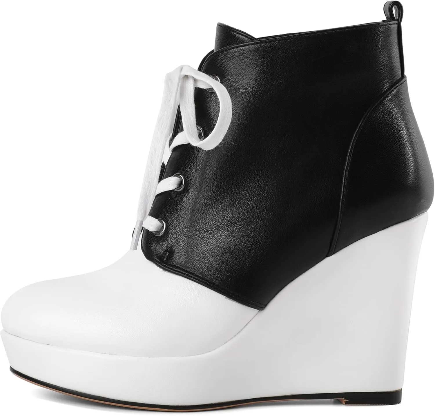Joseywade Wedge Heels Ankle Boots for Women Platform Boots Round Toe Short Booties Lace-up 4 Inch