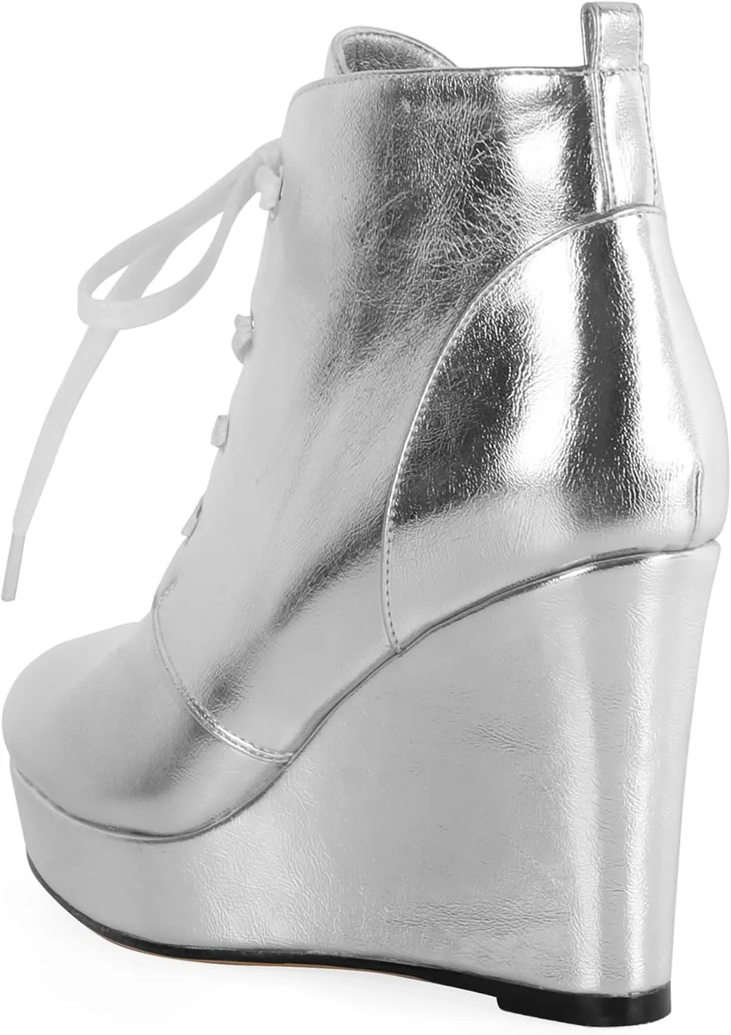 Joseywade Wedge Heels Ankle Boots for Women Platform Boots Round Toe Short Booties Lace-up 4 Inch