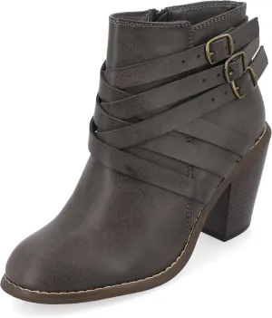 Journee Womens Strap Wide Width Inside Zip Stacked Heel Booties