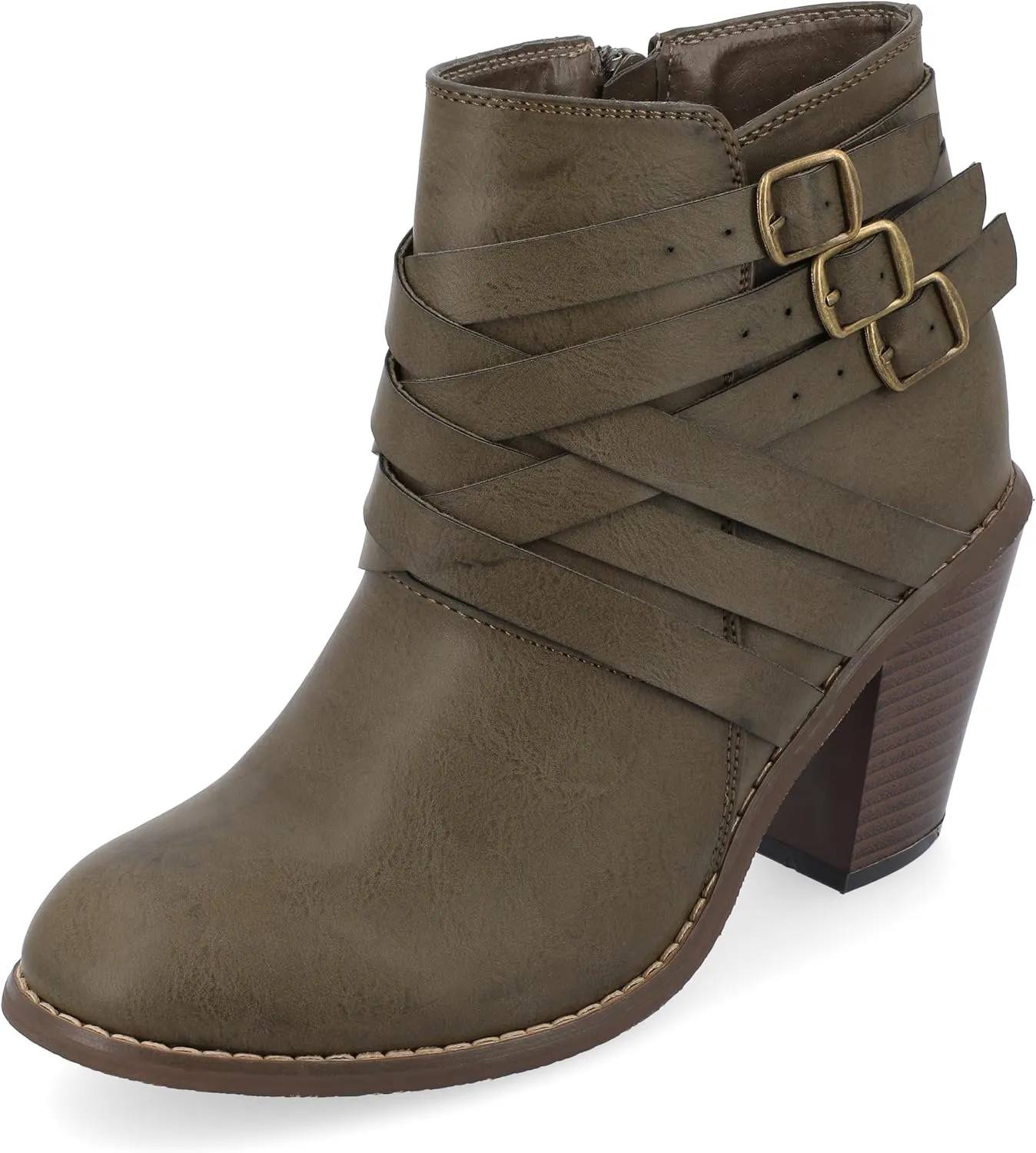 Journee Womens Strap Wide Width Inside Zip Stacked Heel Booties
