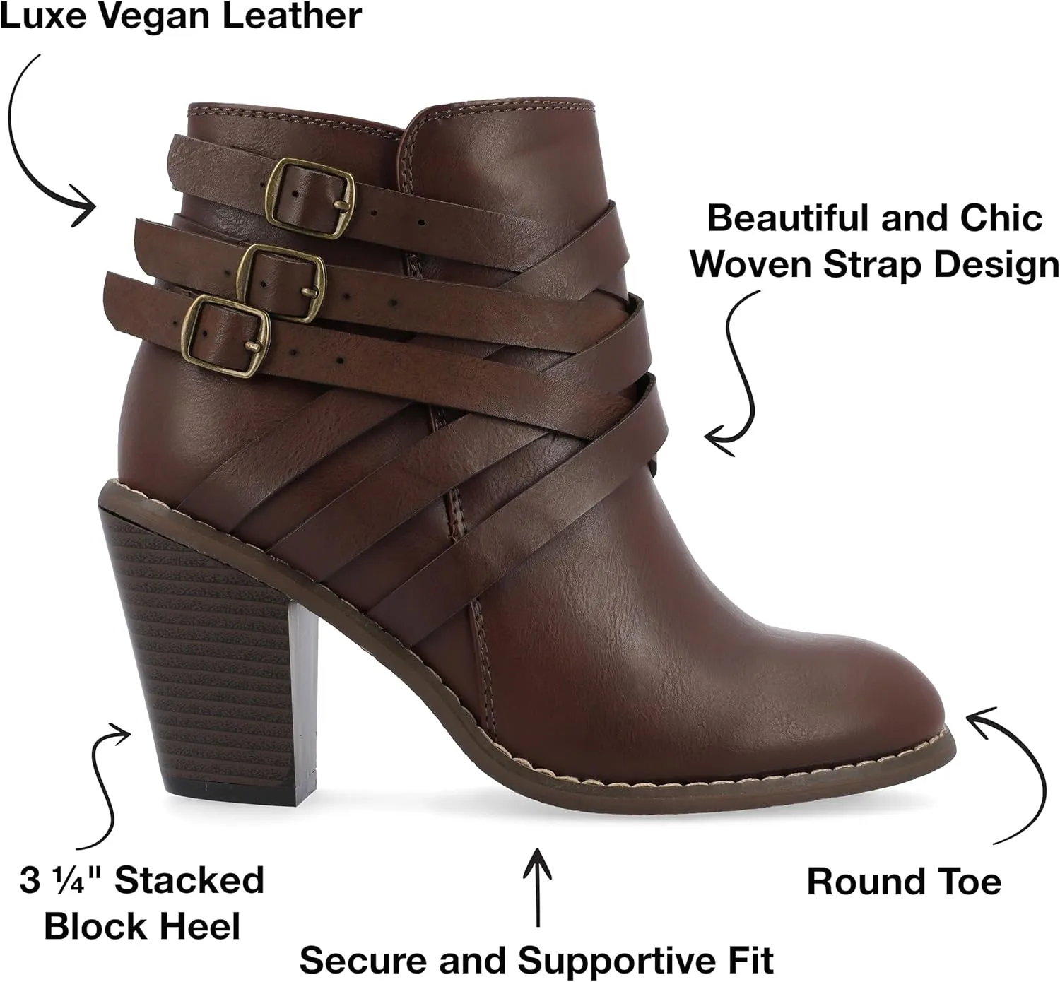 Journee Womens Strap Wide Width Inside Zip Stacked Heel Booties
