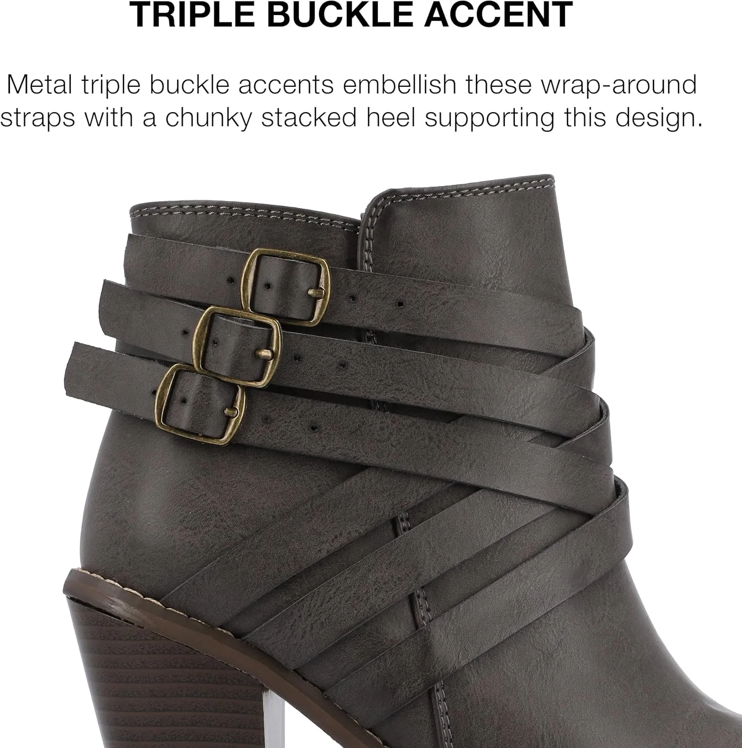 Journee Womens Strap Wide Width Inside Zip Stacked Heel Booties