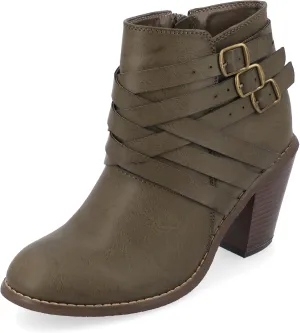 Journee Womens Strap Wide Width Inside Zip Stacked Heel Booties