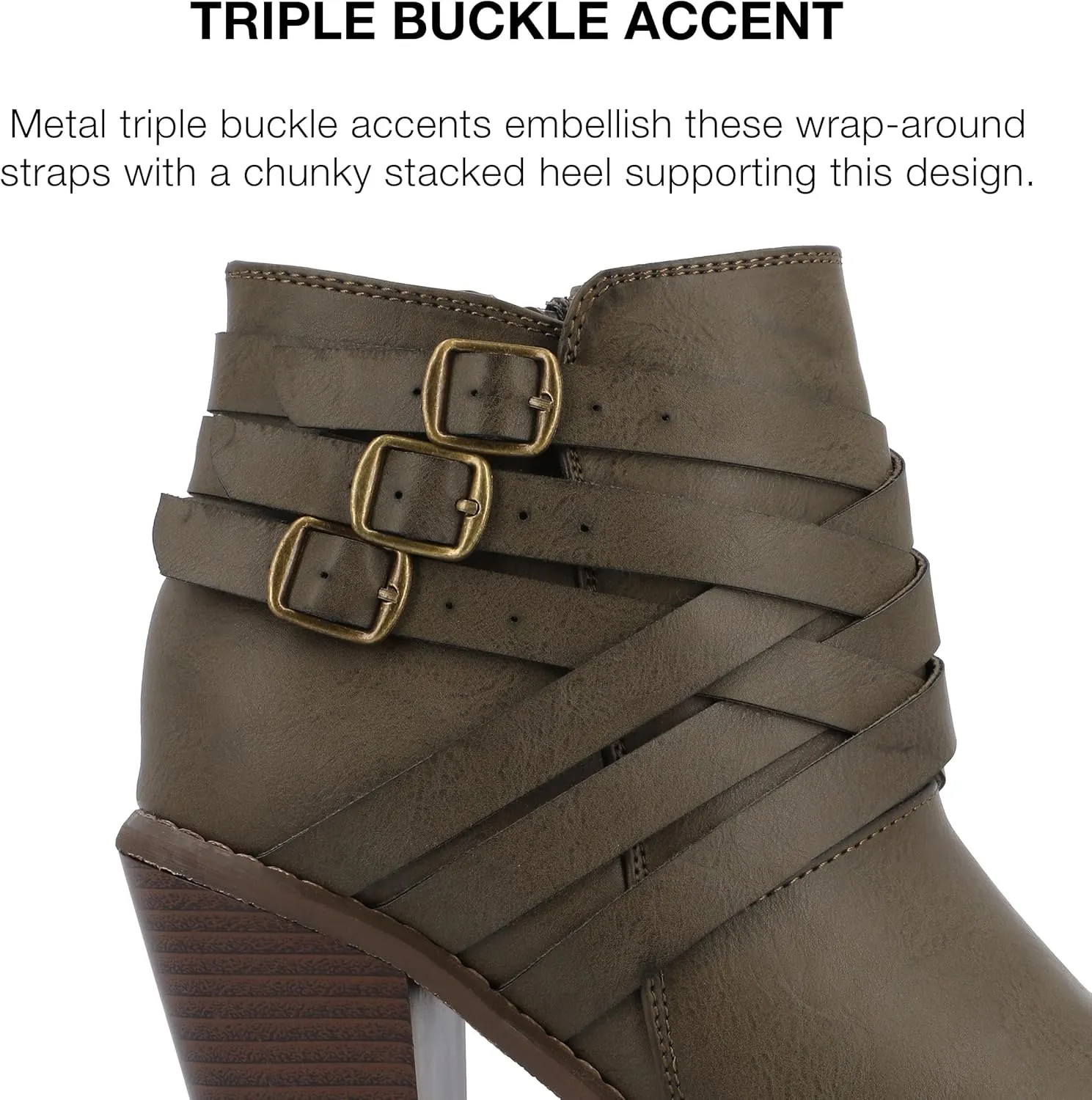 Journee Womens Strap Wide Width Inside Zip Stacked Heel Booties