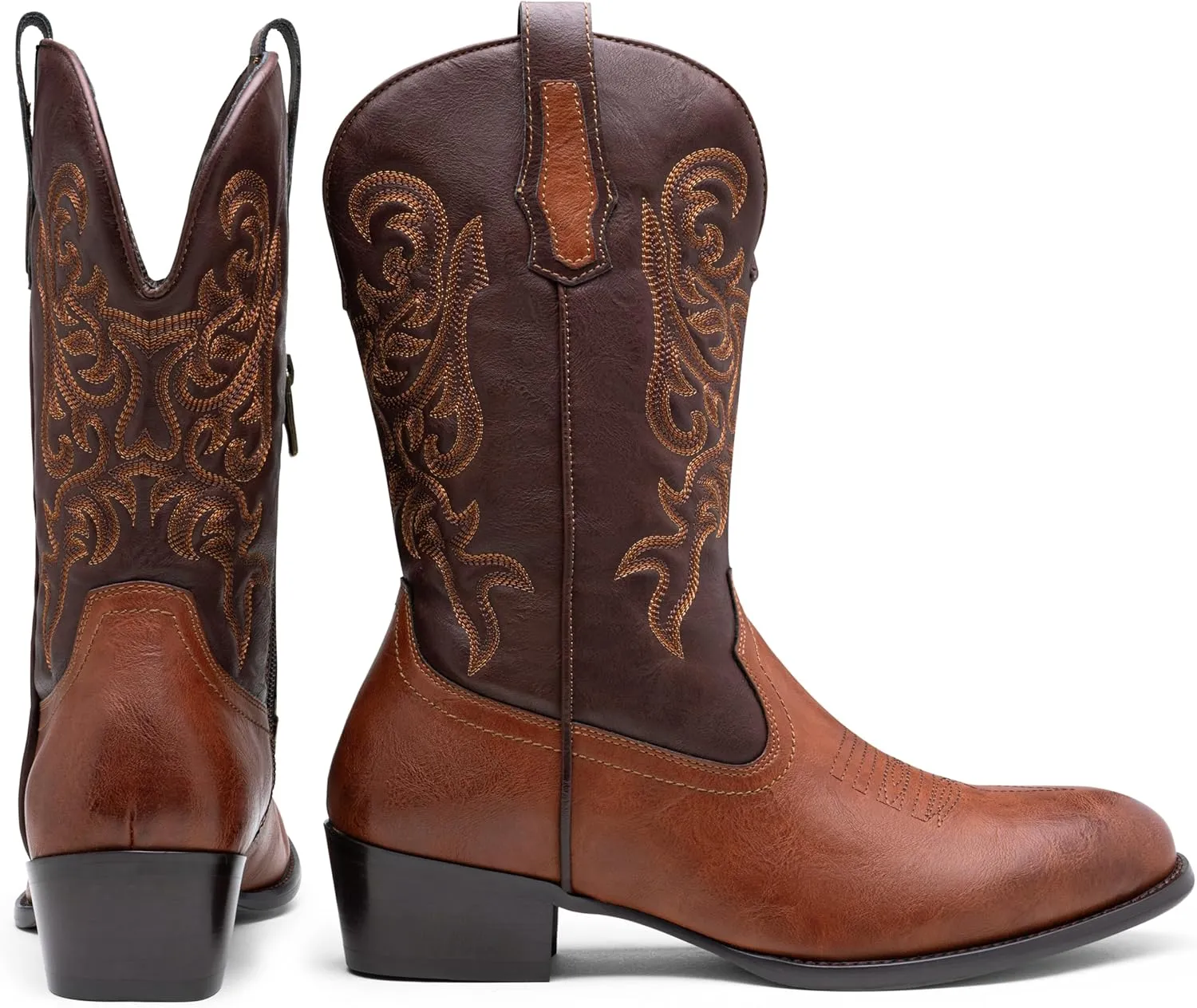 Jousen Cowboy Boots For Men Classic Western Embroidered Boots Retro Short Botas