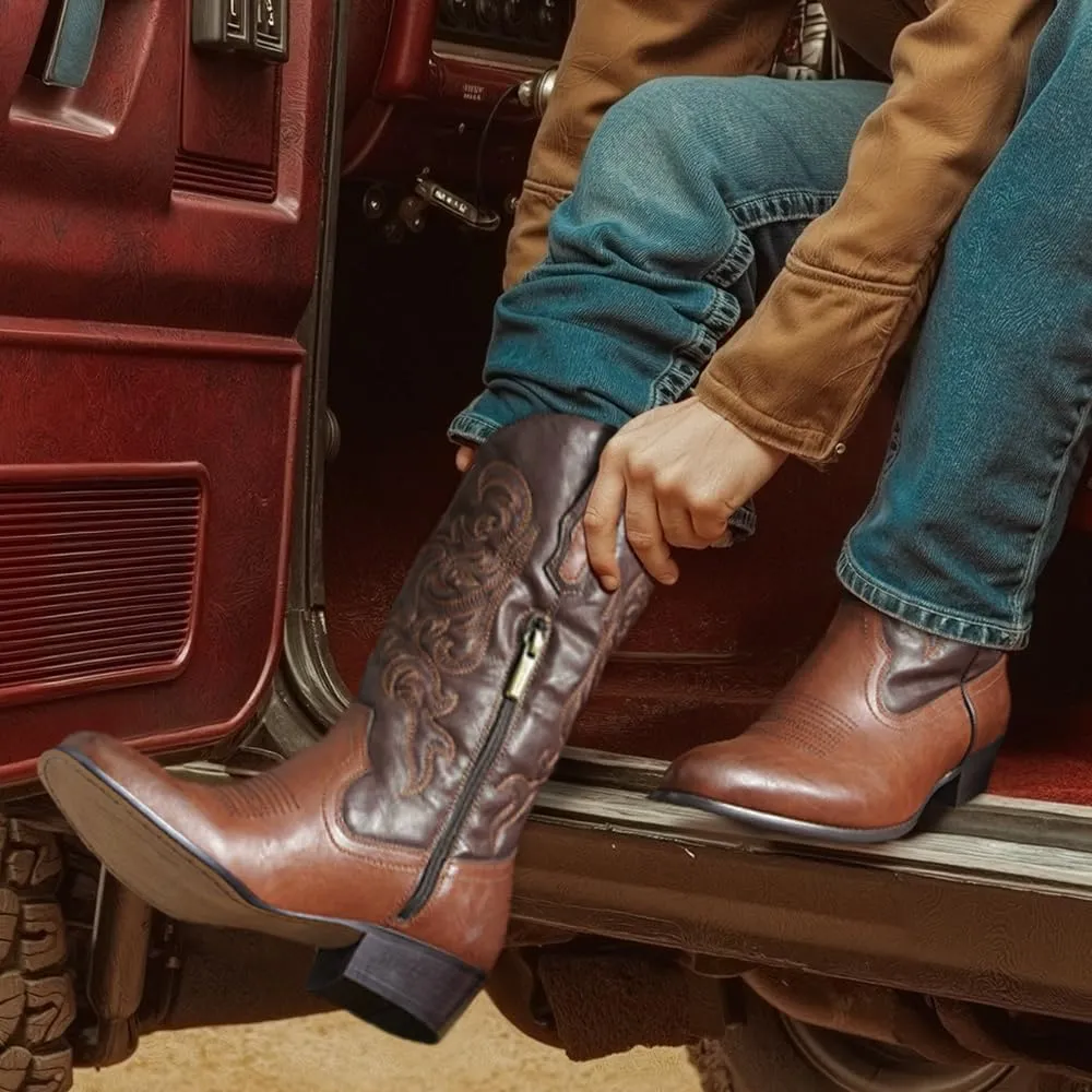 Jousen Cowboy Boots For Men Classic Western Embroidered Boots Retro Short Botas