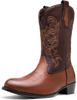 Jousen Cowboy Boots For Men Classic Western Embroidered Boots Retro Short Botas