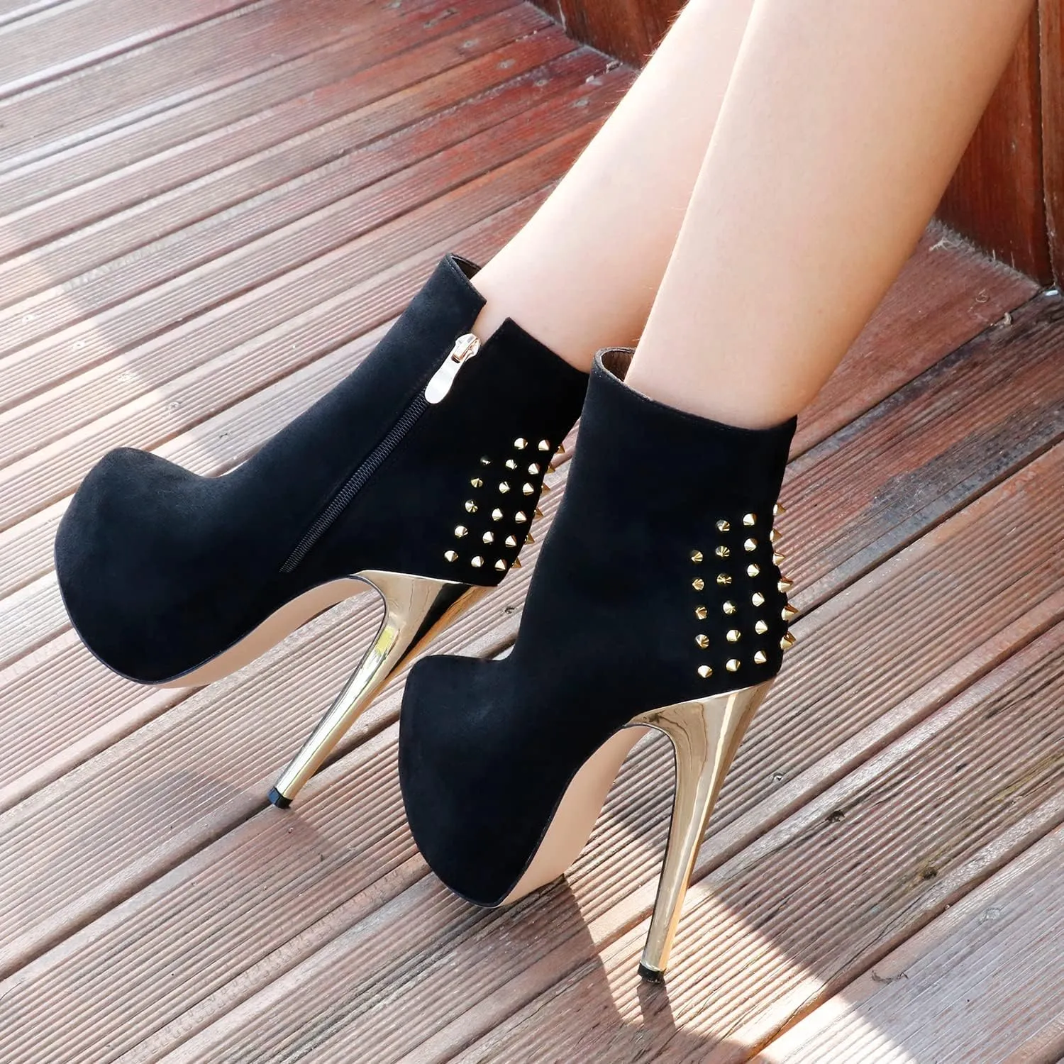 JOY IN LOVE Women's Platform Ankle Boots Zipper High Heels Shoes Short Booties