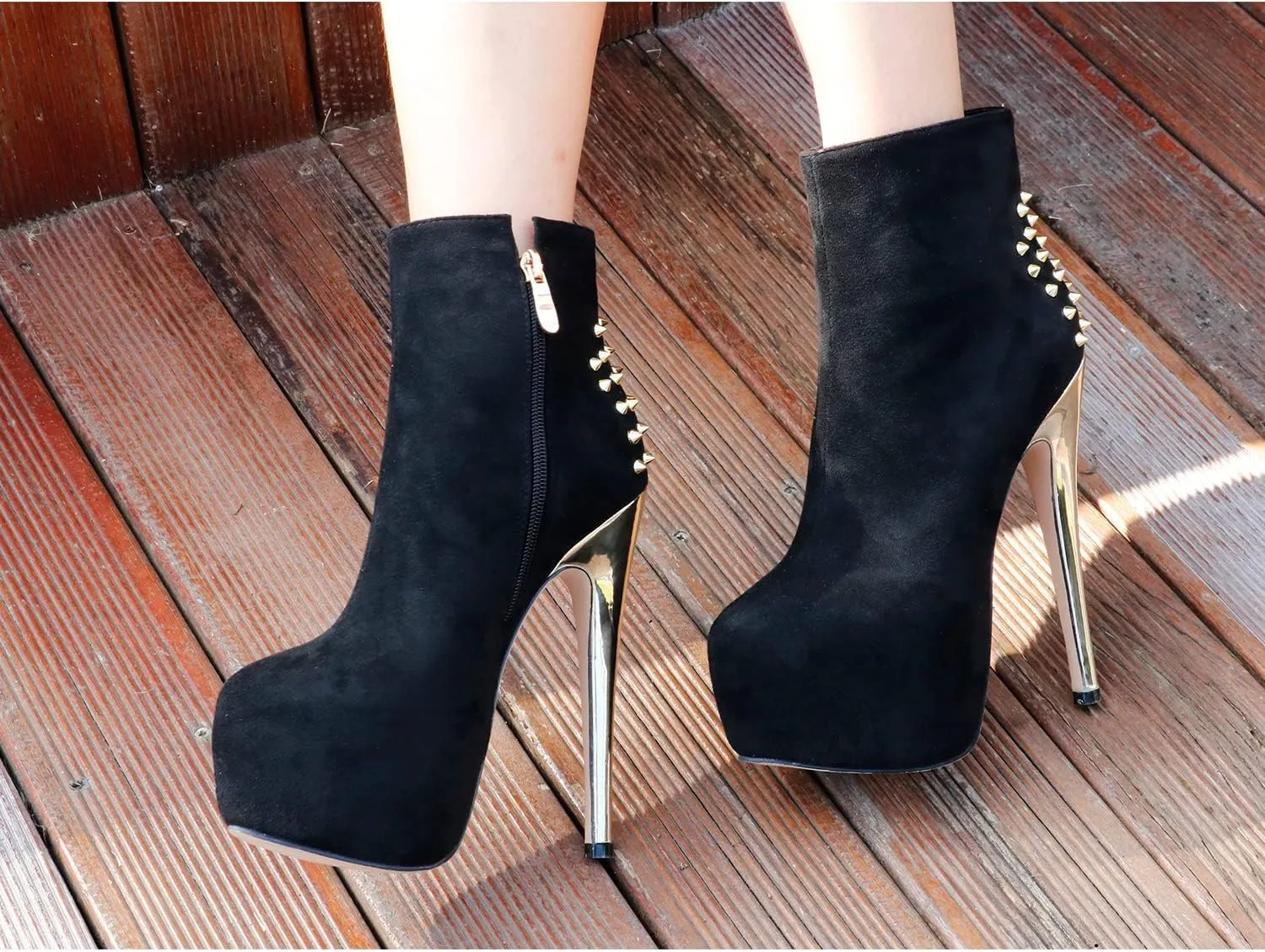 JOY IN LOVE Women's Platform Ankle Boots Zipper High Heels Shoes Short Booties