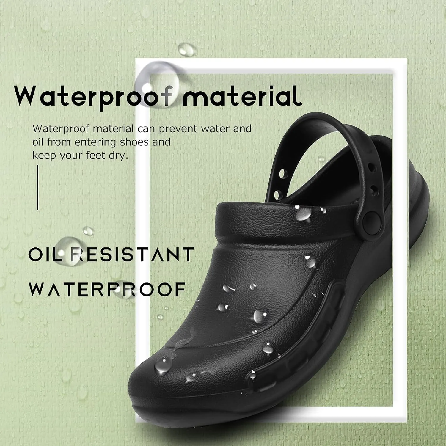 JSWEI Chef Shoes Clogs Men Non Slip Oil Waterproof Resistant Kitchen Work Safety Crews Nurse Garden Clog Indoor and Outdoor Slippers Office Hospital Nursing Professional Seaside Work Shoe（Black）
