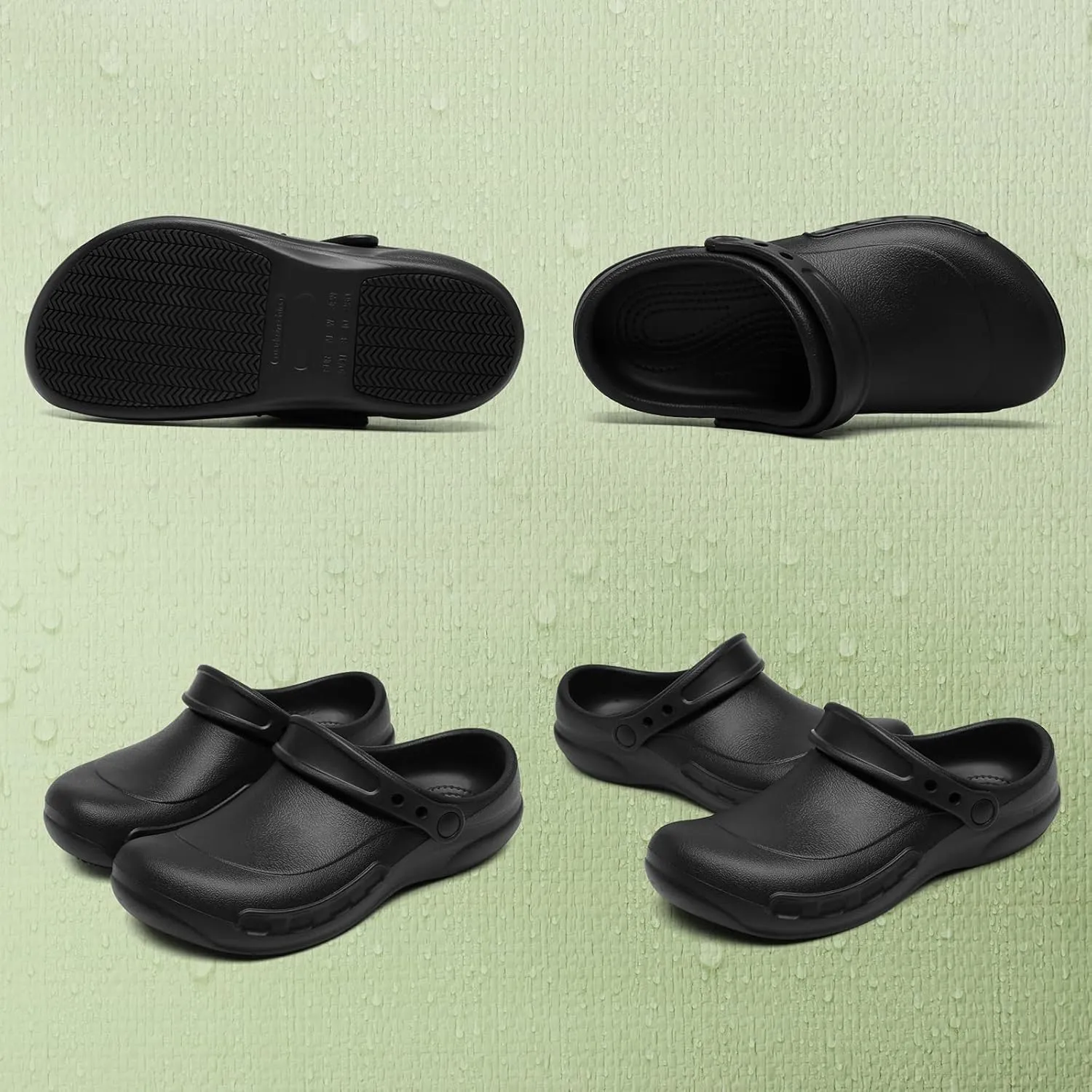 JSWEI Chef Shoes Clogs Men Non Slip Oil Waterproof Resistant Kitchen Work Safety Crews Nurse Garden Clog Indoor and Outdoor Slippers Office Hospital Nursing Professional Seaside Work Shoe（Black）