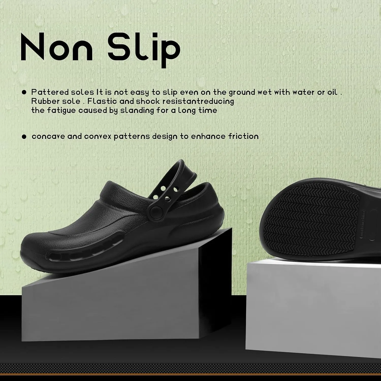 JSWEI Chef Shoes Clogs Men Non Slip Oil Waterproof Resistant Kitchen Work Safety Crews Nurse Garden Clog Indoor and Outdoor Slippers Office Hospital Nursing Professional Seaside Work Shoe（Black）