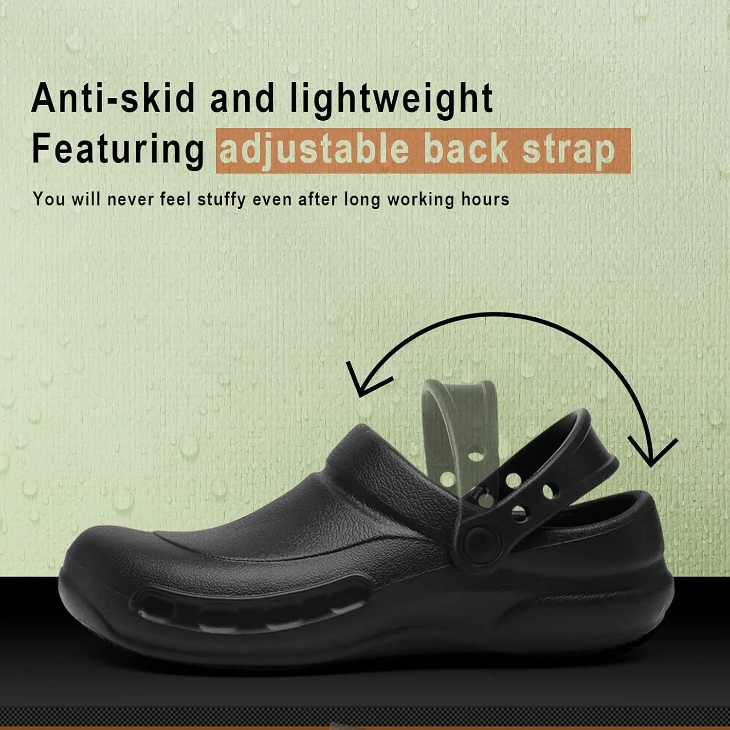 JSWEI Chef Shoes Clogs Men Non Slip Oil Waterproof Resistant Kitchen Work Safety Crews Nurse Garden Clog Indoor and Outdoor Slippers Office Hospital Nursing Professional Seaside Work Shoe（Black）