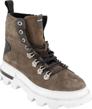 Karl Lagerfeld Paris Men's Side Zip Suede Hiking Boot Combat