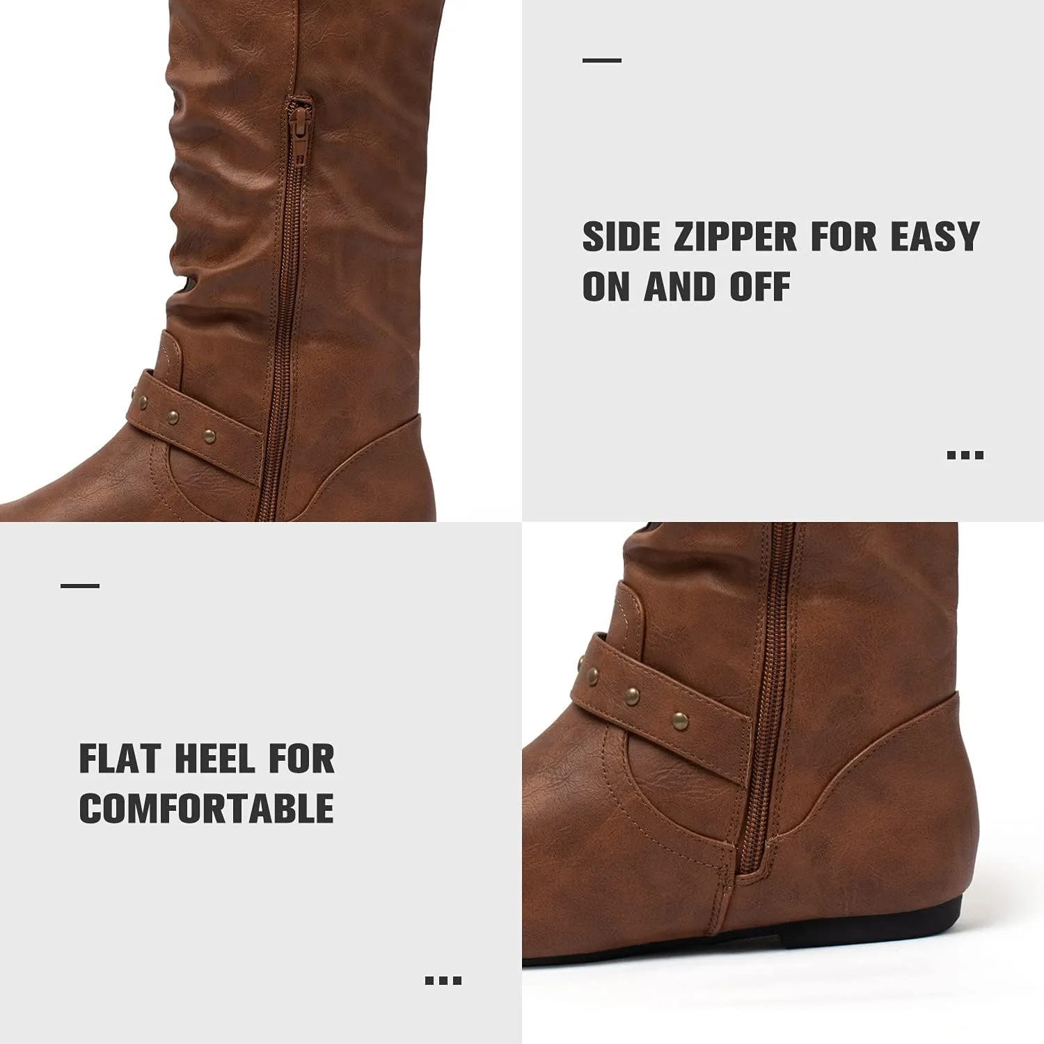 katliu Women's Slouchy Mid Calf Boots Zip up Flat Boots