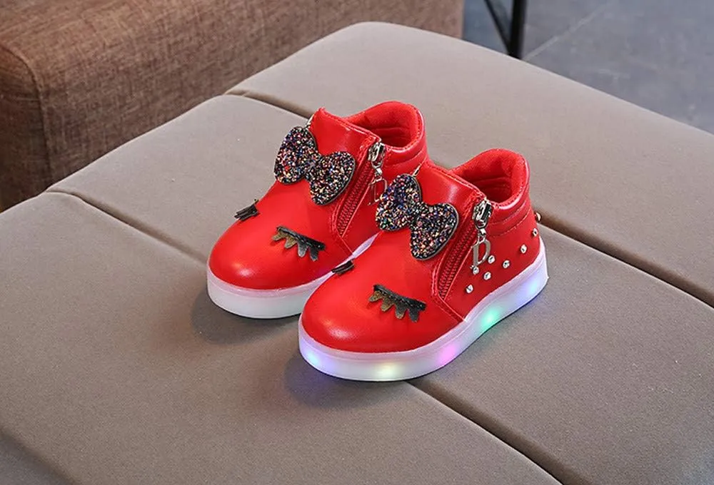 Kids Casual Sports Athletic Shoes Baby Girls Novelty LED Light Up Anti-Skid High Top Cute Sneakers