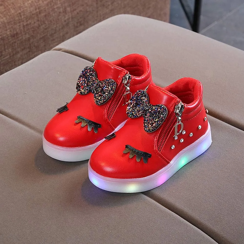 Kids Casual Sports Athletic Shoes Baby Girls Novelty LED Light Up Anti-Skid High Top Cute Sneakers