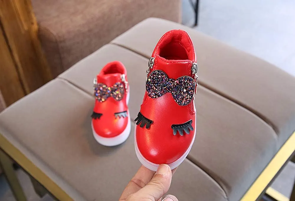 Kids Casual Sports Athletic Shoes Baby Girls Novelty LED Light Up Anti-Skid High Top Cute Sneakers