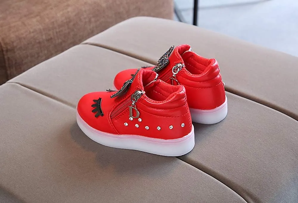 Kids Casual Sports Athletic Shoes Baby Girls Novelty LED Light Up Anti-Skid High Top Cute Sneakers