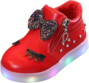 Kids Casual Sports Athletic Shoes Baby Girls Novelty LED Light Up Anti-Skid High Top Cute Sneakers