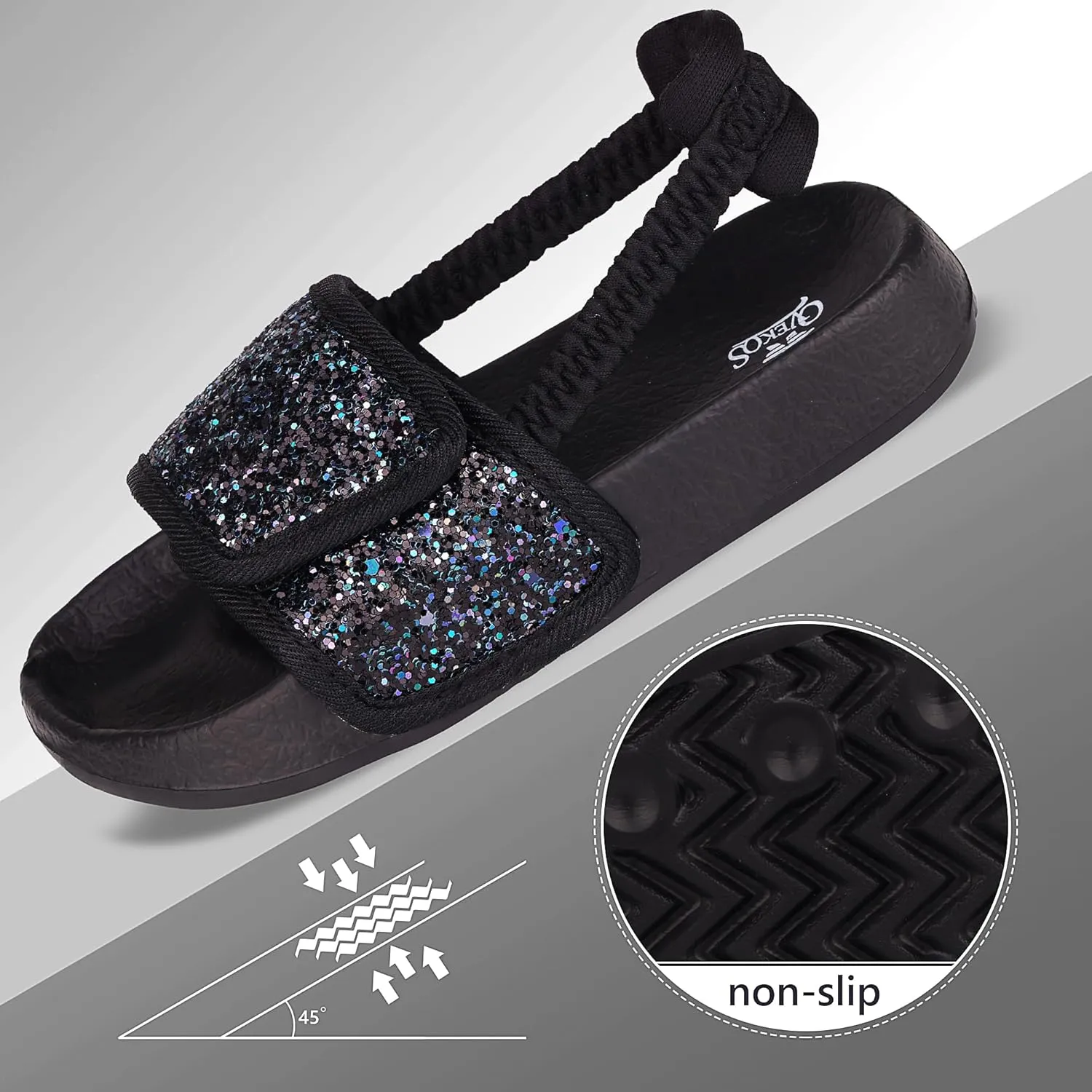 Kids Flip Flops Sandals Toddler Boys Girls Sequin Slides Shower Beach Pool Shoes Slip on Summer Slippers with Back Strap