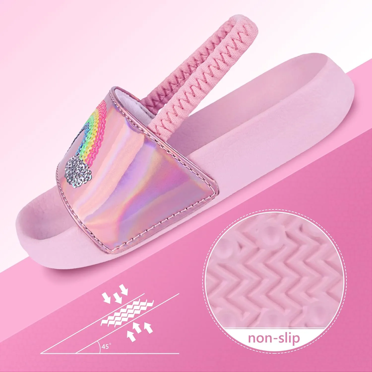 Kids Flip Flops Sandals Toddler Boys Girls Sequin Slides Shower Beach Pool Shoes Slip on Summer Slippers with Back Strap