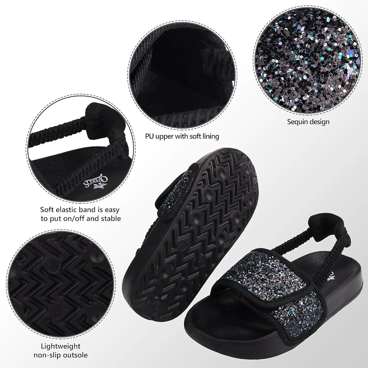 Kids Flip Flops Sandals Toddler Boys Girls Sequin Slides Shower Beach Pool Shoes Slip on Summer Slippers with Back Strap