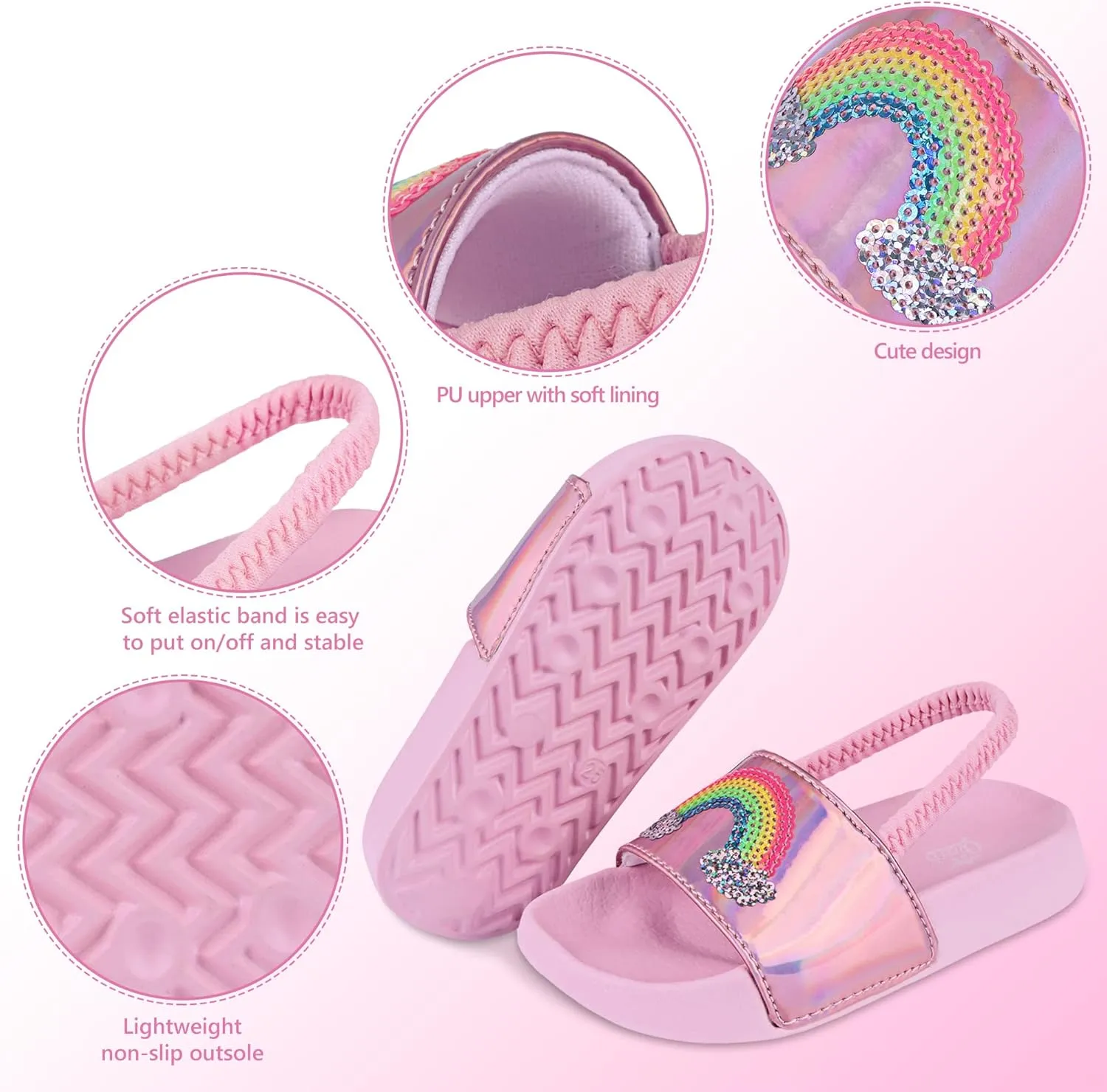 Kids Flip Flops Sandals Toddler Boys Girls Sequin Slides Shower Beach Pool Shoes Slip on Summer Slippers with Back Strap