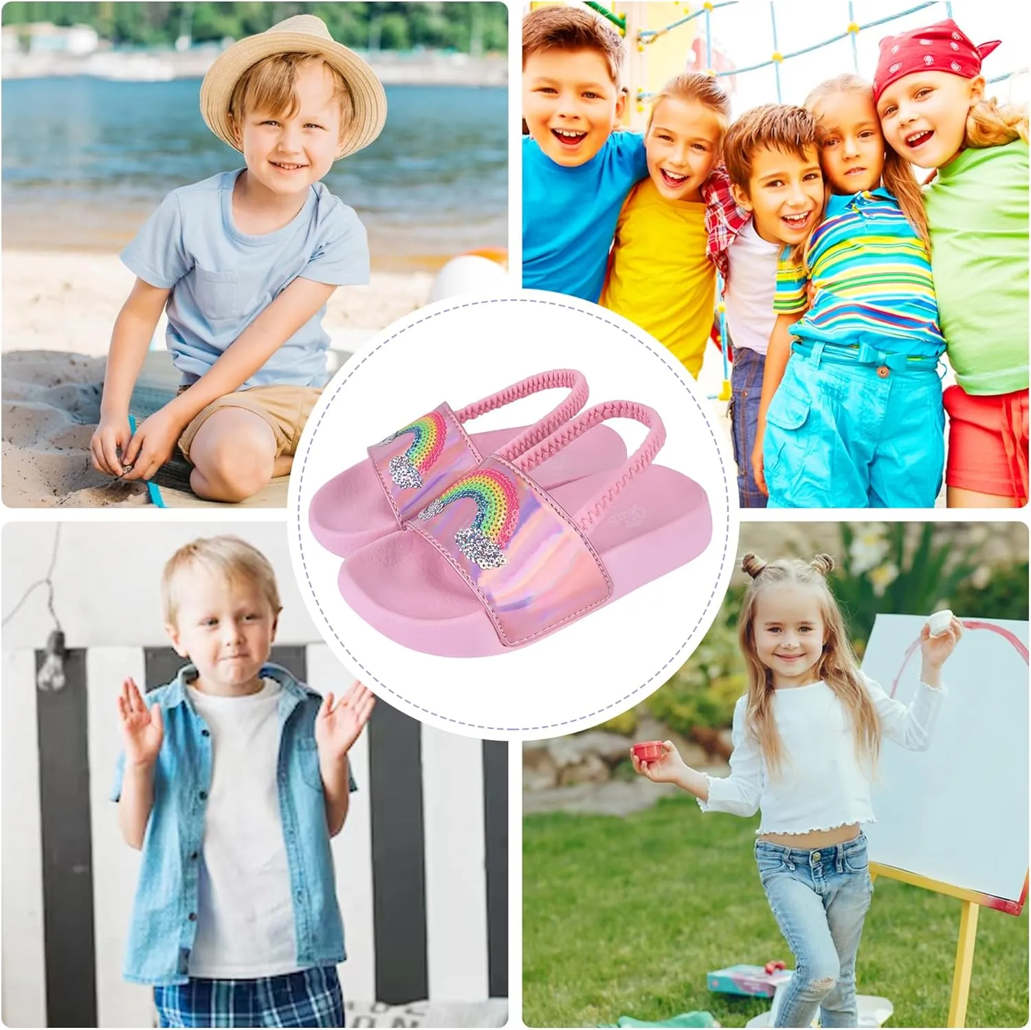 Kids Flip Flops Sandals Toddler Boys Girls Sequin Slides Shower Beach Pool Shoes Slip on Summer Slippers with Back Strap