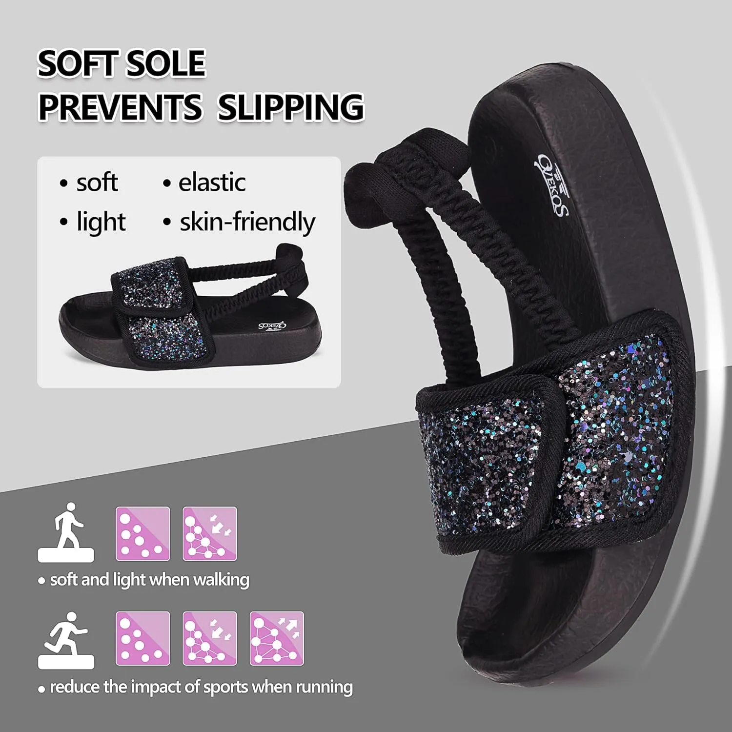 Kids Flip Flops Sandals Toddler Boys Girls Sequin Slides Shower Beach Pool Shoes Slip on Summer Slippers with Back Strap
