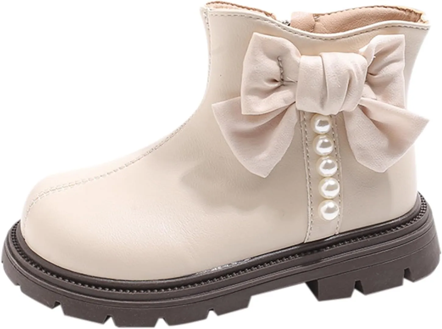 Kids Girls Pearl Bowknot Princess Dress Boots Soft Sole Anti Slip Fashion Birthday Wedding Shoes with Side Zipper
