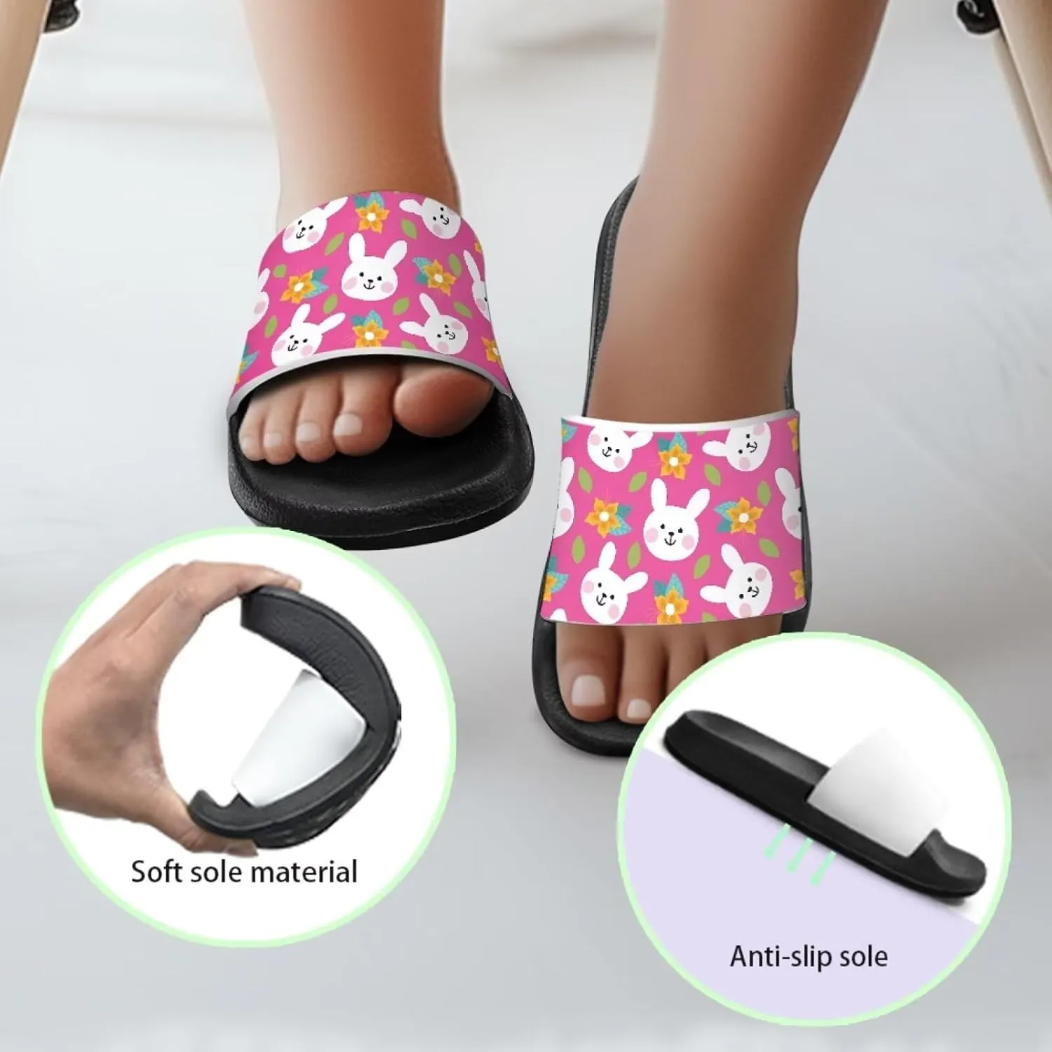 Kids Slides Girls Boys Toddlers Shower Slippers Cute Cartoon Open Toe Sandals Cushioned Thick Sole Beach Pool Shoes