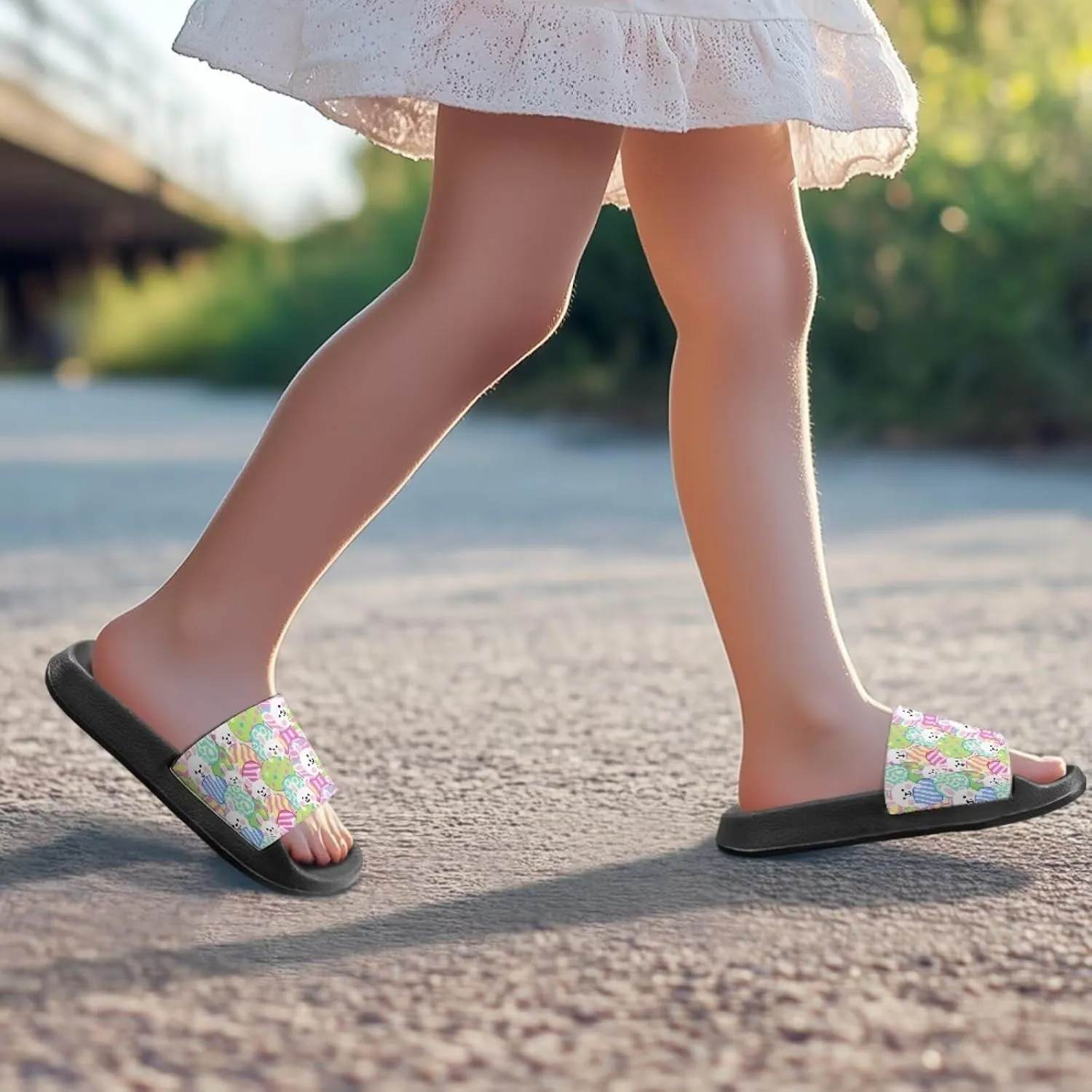 Kids Slides Girls Boys Toddlers Shower Slippers Cute Cartoon Open Toe Sandals Cushioned Thick Sole Beach Pool Shoes