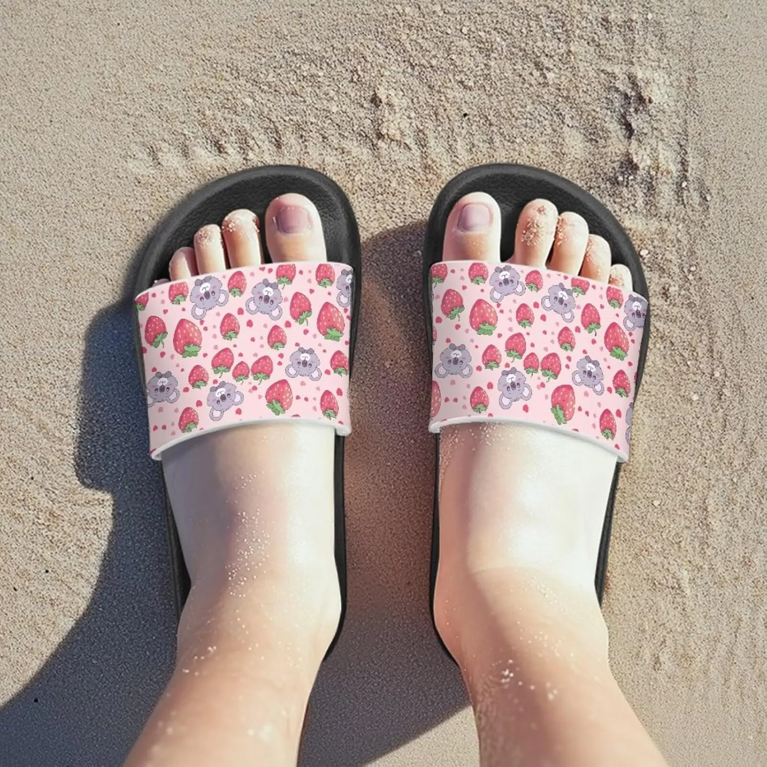 Kids Slides Girls Boys Toddlers Shower Slippers Cute Cartoon Open Toe Sandals Cushioned Thick Sole Beach Pool Shoes