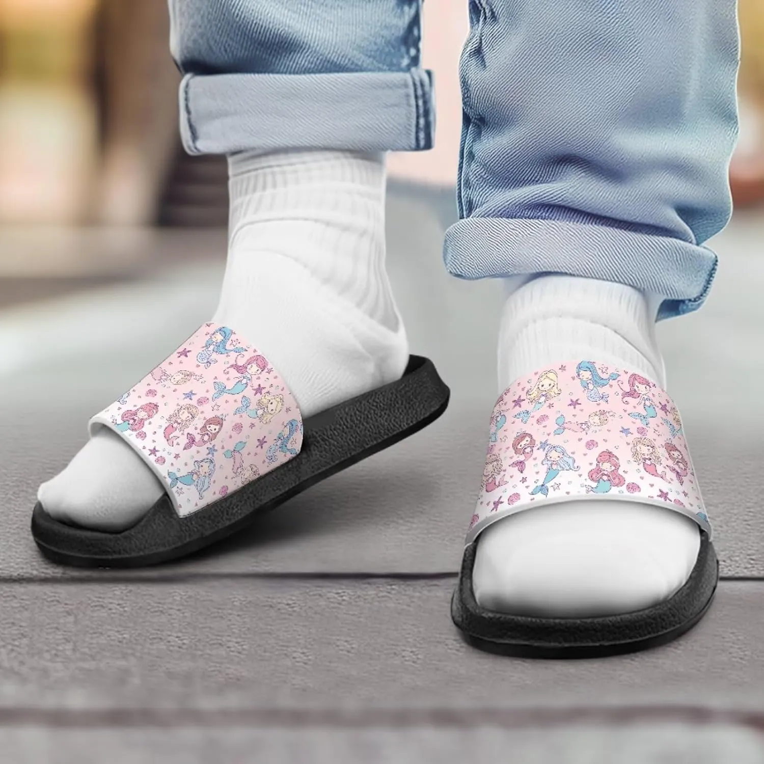 Kids Slides Girls Boys Toddlers Shower Slippers Cute Cartoon Open Toe Sandals Cushioned Thick Sole Beach Pool Shoes