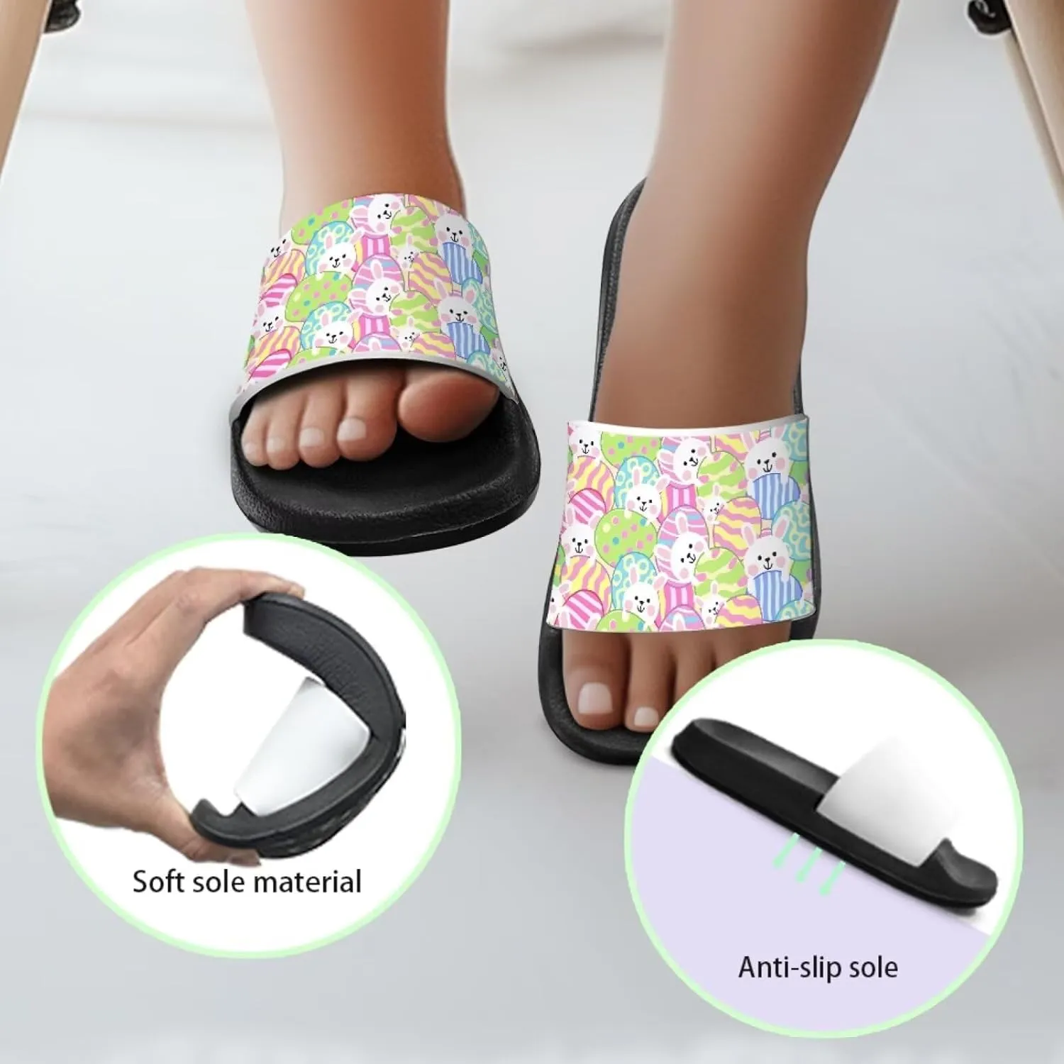Kids Slides Girls Boys Toddlers Shower Slippers Cute Cartoon Open Toe Sandals Cushioned Thick Sole Beach Pool Shoes