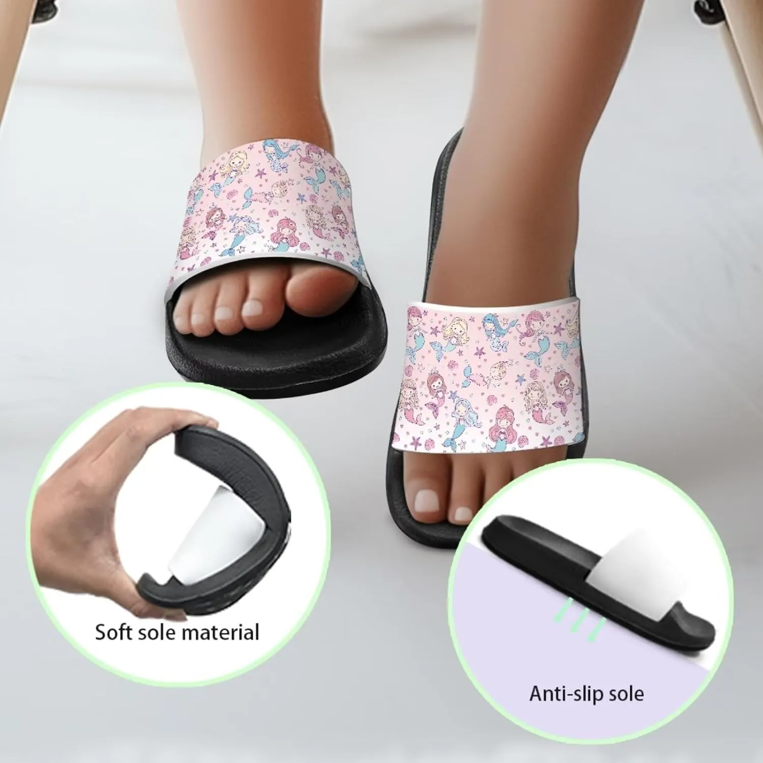 Kids Slides Girls Boys Toddlers Shower Slippers Cute Cartoon Open Toe Sandals Cushioned Thick Sole Beach Pool Shoes