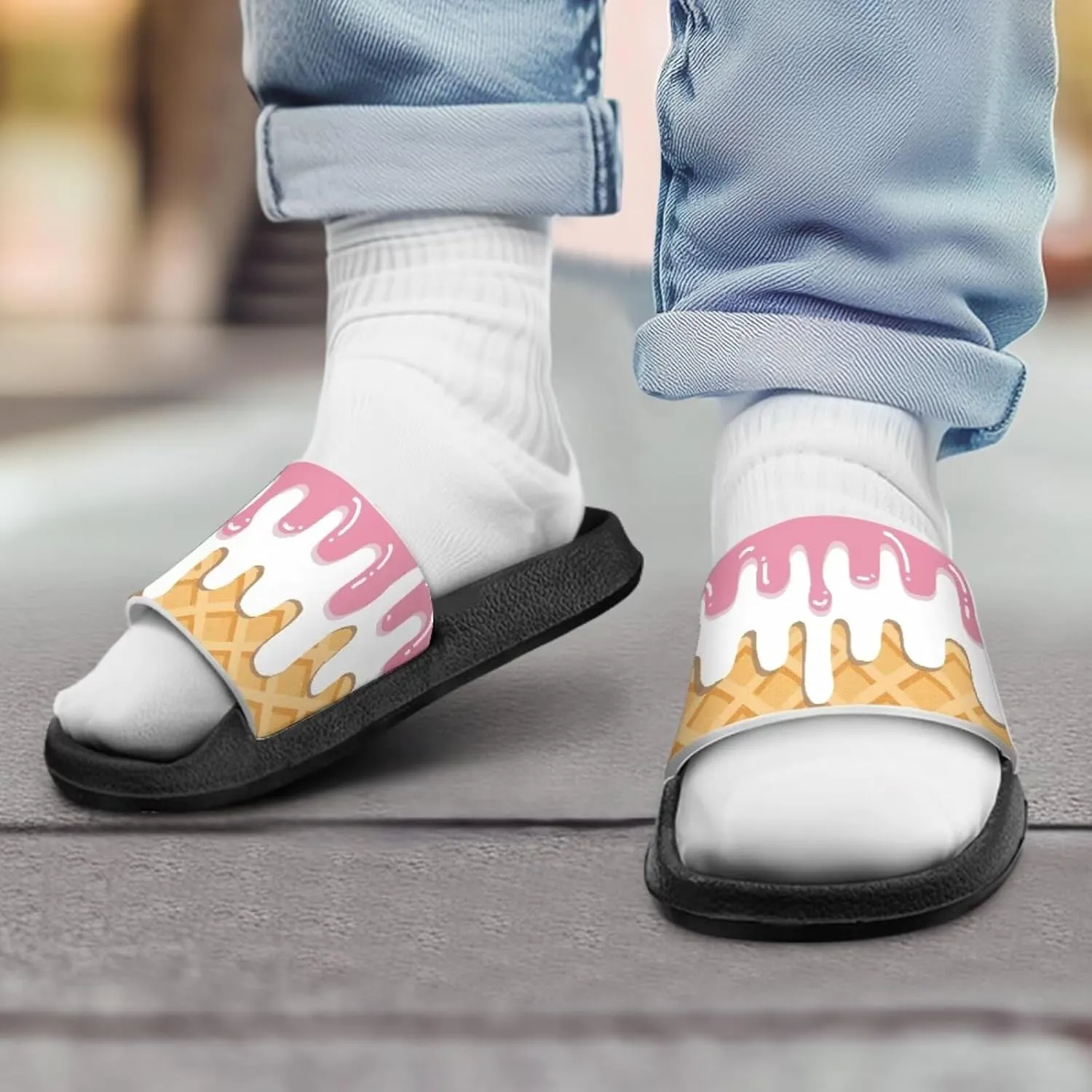 Kids Slides Girls Boys Toddlers Shower Slippers Cute Cartoon Open Toe Sandals Cushioned Thick Sole Beach Pool Shoes