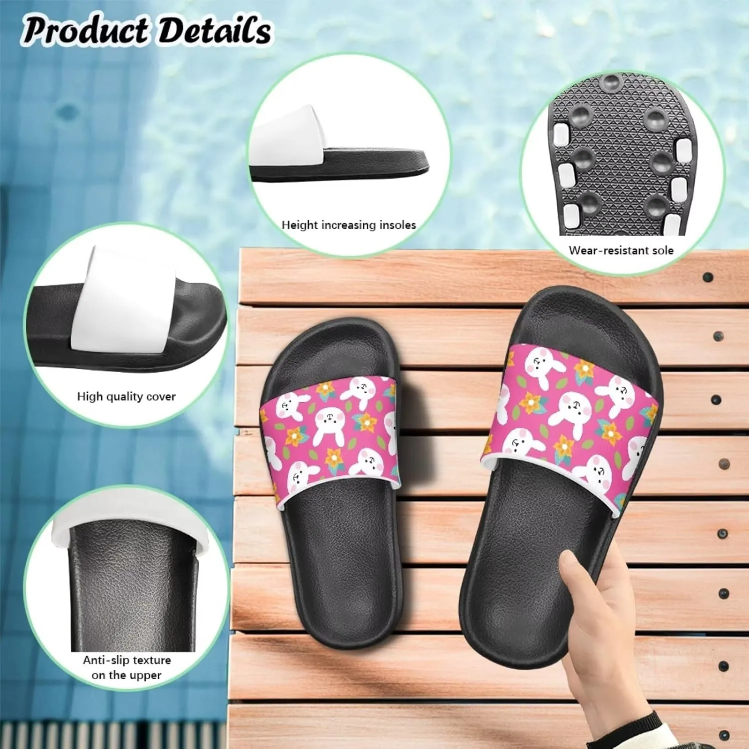 Kids Slides Girls Boys Toddlers Shower Slippers Cute Cartoon Open Toe Sandals Cushioned Thick Sole Beach Pool Shoes