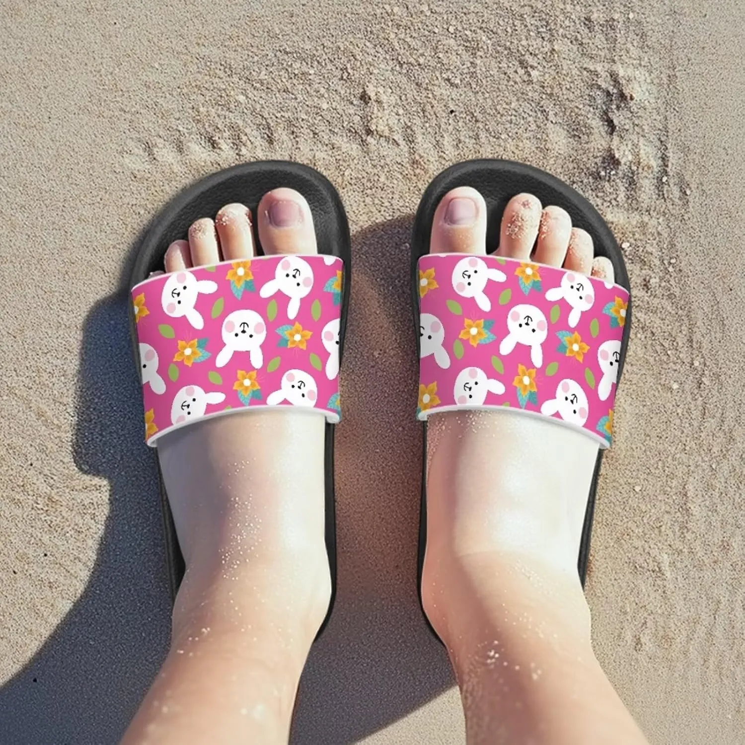Kids Slides Girls Boys Toddlers Shower Slippers Cute Cartoon Open Toe Sandals Cushioned Thick Sole Beach Pool Shoes