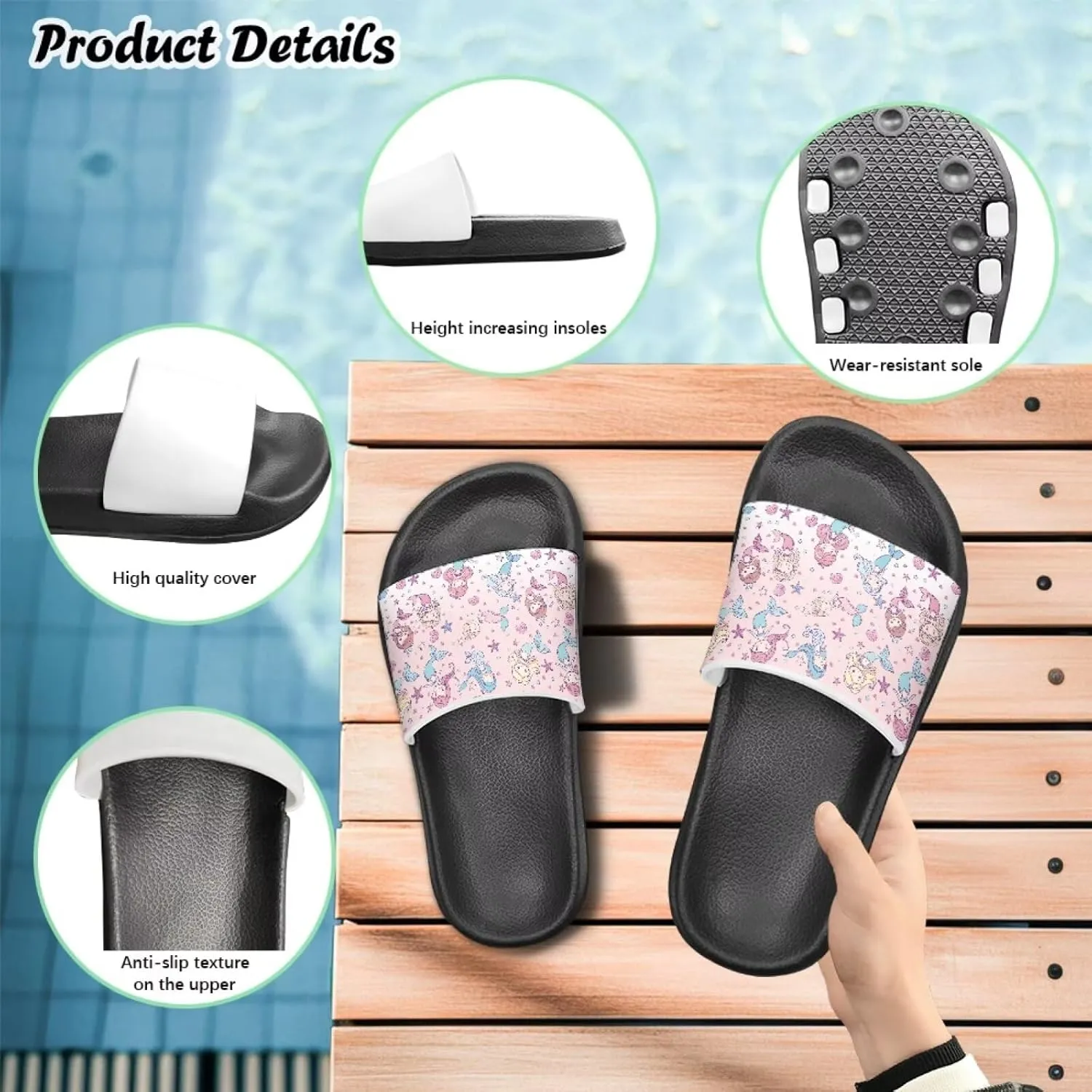 Kids Slides Girls Boys Toddlers Shower Slippers Cute Cartoon Open Toe Sandals Cushioned Thick Sole Beach Pool Shoes