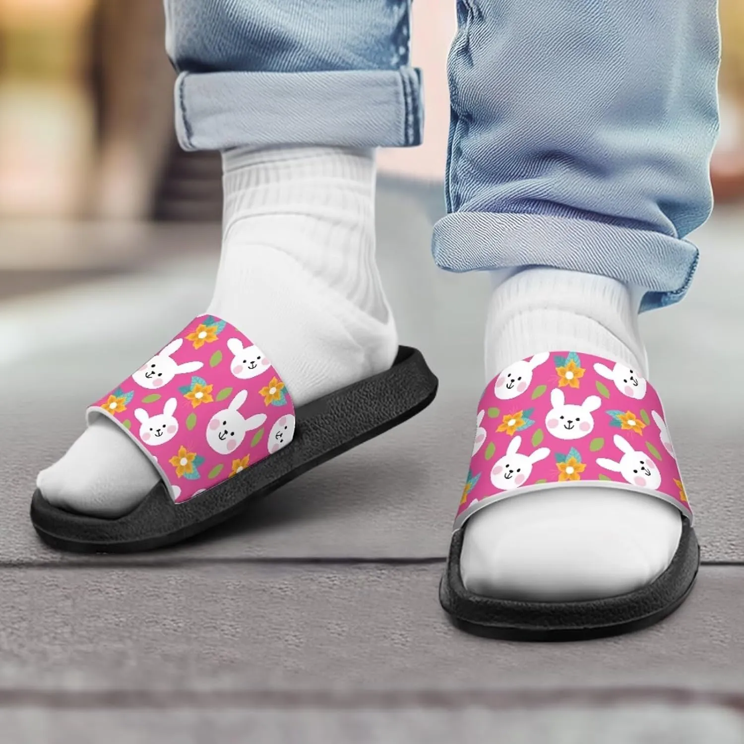 Kids Slides Girls Boys Toddlers Shower Slippers Cute Cartoon Open Toe Sandals Cushioned Thick Sole Beach Pool Shoes